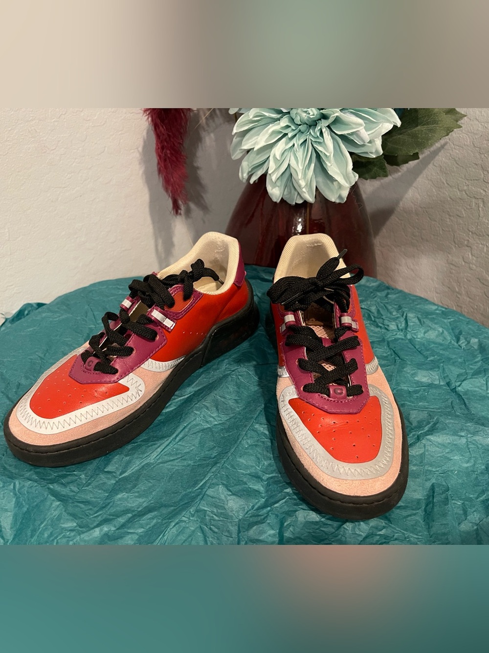Coach Women's Multi-Color Low-Top Fashion Sneakers - Red/Pink Accent
